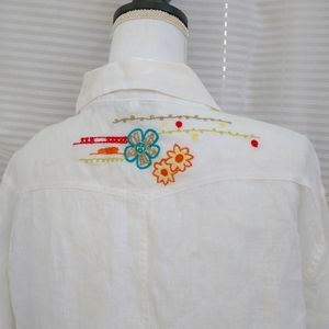 Linen Embroidery Long Sleeves Shirt Chico's XL